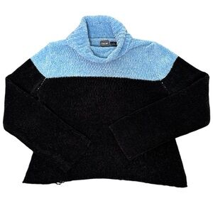 VTG Rave Color Block Blue Black Knit High Collar Sweater Size M